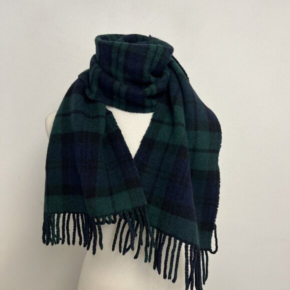 Ralph Lauren Polo Embroidery Logo Lambswool Green Navy Blue Plaid Italy Made - Picture 4 of 9